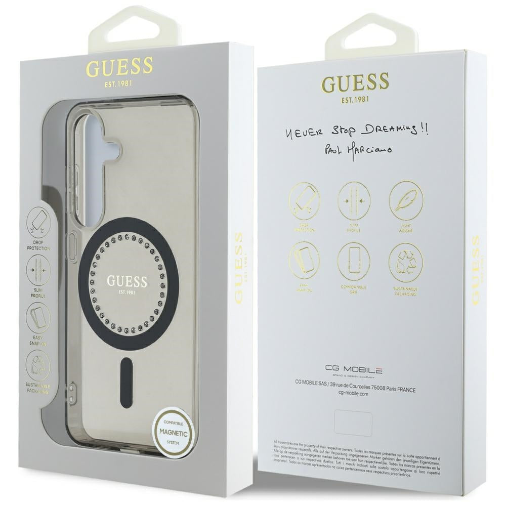 Husa MagSafe pentru Samsung Galaxy S25 S931, Guess, IML Rhinestone, Neagra