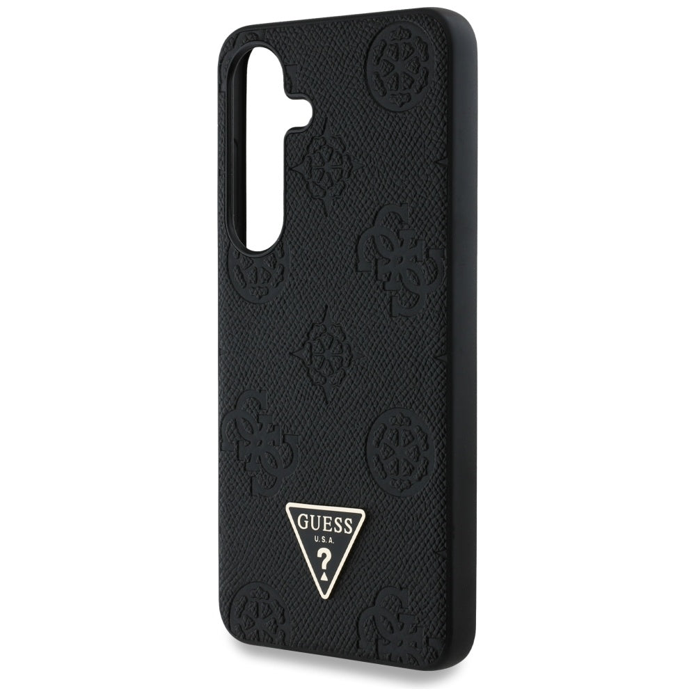 Husa MagSafe pentru Samsung Galaxy S25 S931, Guess, Peony Grained Hot Stamp Triangle , Neagra