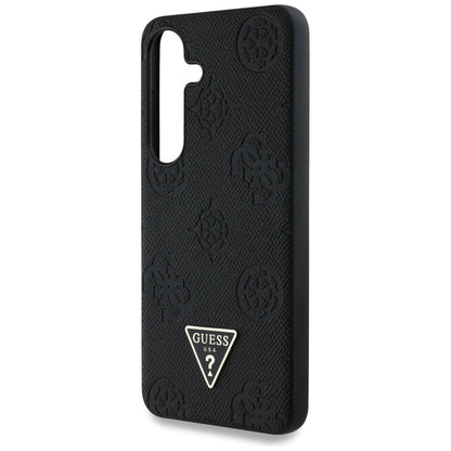 Husa MagSafe pentru Samsung Galaxy S25 S931, Guess, Peony Grained Hot Stamp Triangle , Neagra