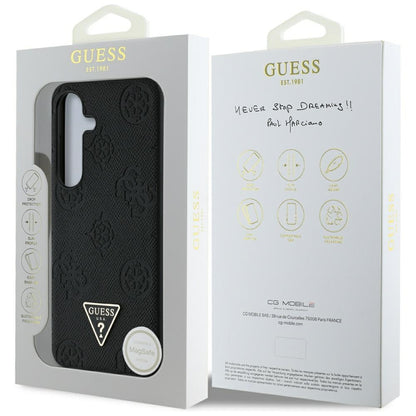 Husa MagSafe pentru Samsung Galaxy S25 S931, Guess, Peony Grained Hot Stamp Triangle , Neagra