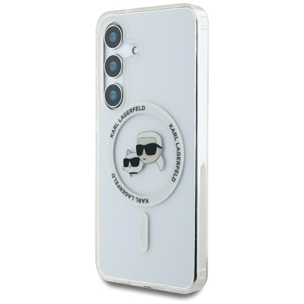 Husa MagSafe pentru Samsung Galaxy S25 S931, Karl Lagerfeld, IML Metal Karl & Choupette's Heads, Alba
