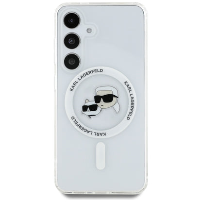 Husa MagSafe pentru Samsung Galaxy S25 S931, Karl Lagerfeld, IML Metal Karl & Choupette's Heads, Alba