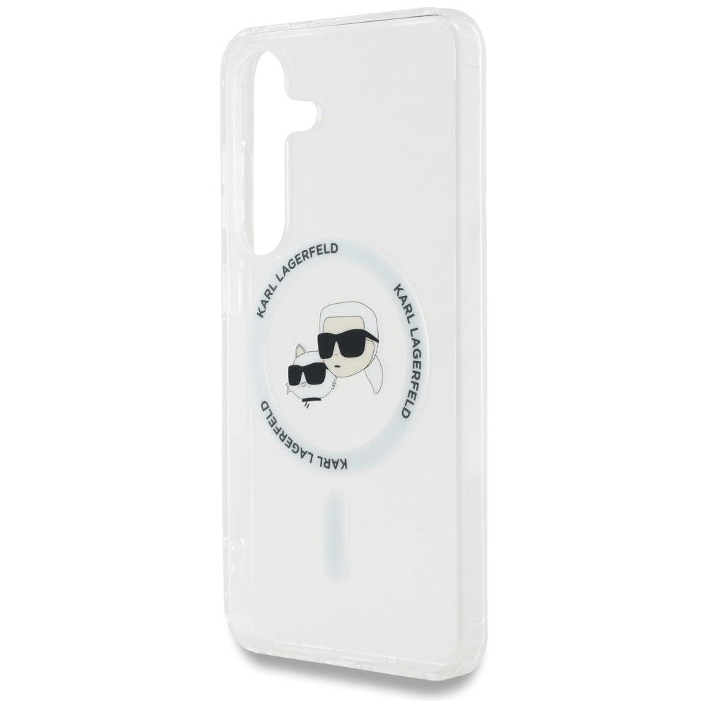 Husa MagSafe pentru Samsung Galaxy S25 S931, Karl Lagerfeld, IML Metal Karl & Choupette's Heads, Alba