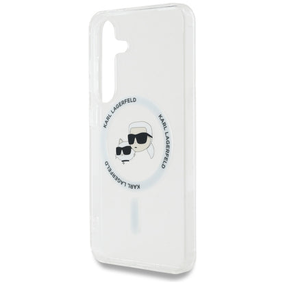 Husa MagSafe pentru Samsung Galaxy S25 S931, Karl Lagerfeld, IML Metal Karl & Choupette's Heads, Alba