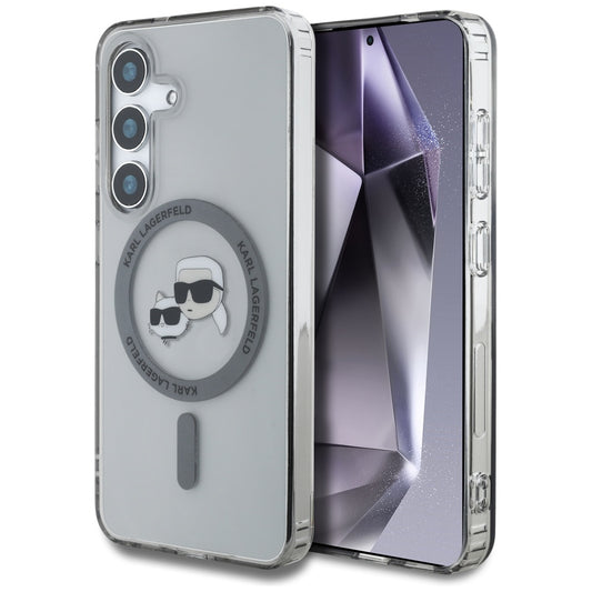 Husa MagSafe pentru Samsung Galaxy S25 S931, Karl Lagerfeld, IML Metal Karl & Choupette's Heads, Neagra