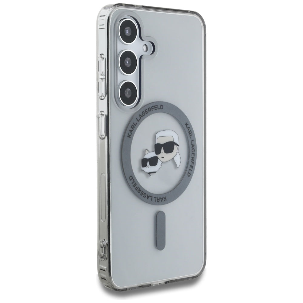 Husa MagSafe pentru Samsung Galaxy S25 S931, Karl Lagerfeld, IML Metal Karl & Choupette's Heads, Neagra
