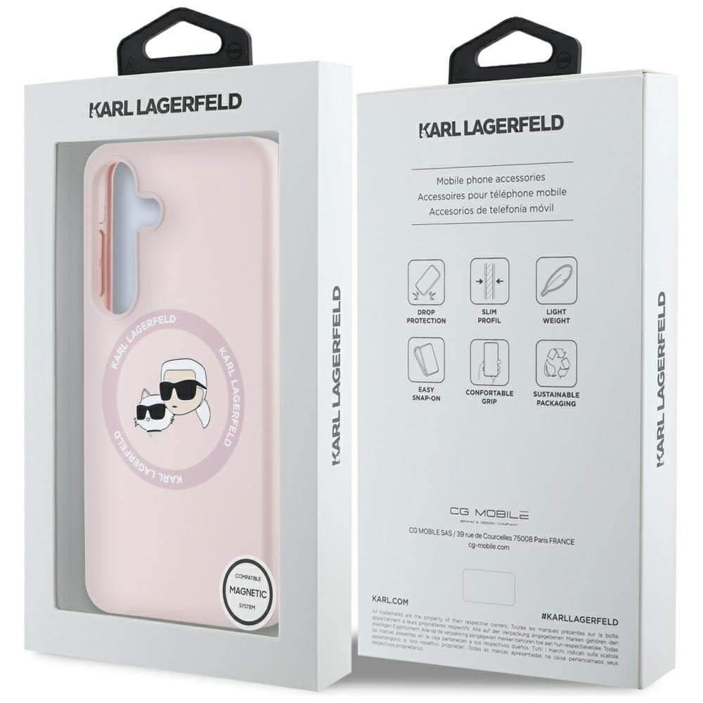 Husa MagSafe pentru Samsung Galaxy S25 S931, Karl Lagerfeld, Silicone Double Heads, Roz