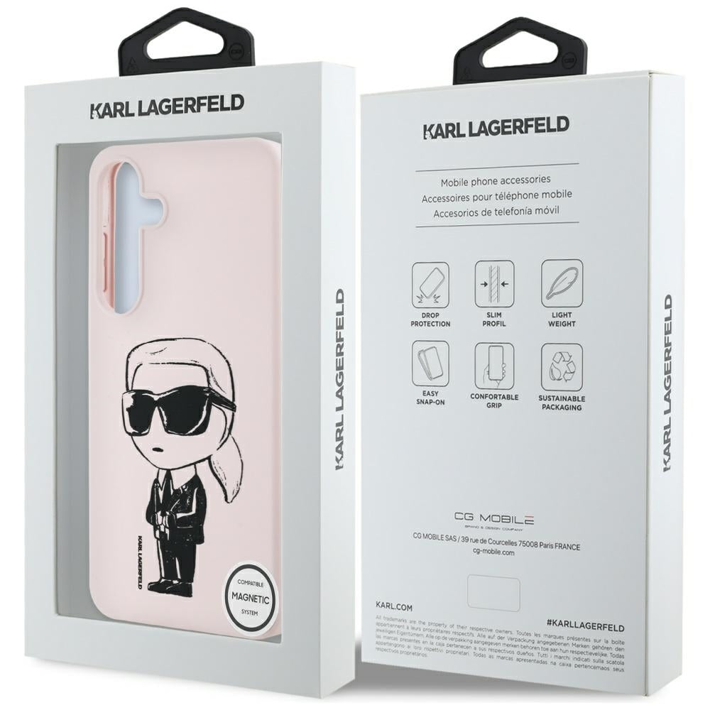 Husa MagSafe pentru Samsung Galaxy S25 S931, Karl Lagerfeld, Silicone Graffiti, Roz
