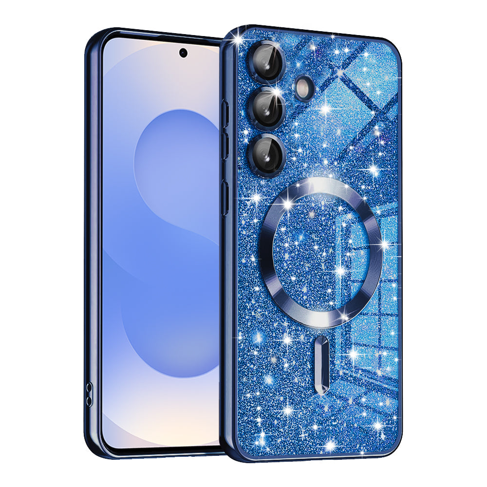 Husa MagSafe pentru Samsung Galaxy S25 S931, Techsuit, Luxury Glitter, Albastra Inchis
