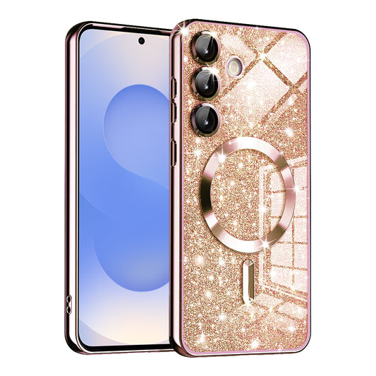 Husa MagSafe pentru Samsung Galaxy S25 S931, Techsuit, Luxury Glitter, Roz Aurie