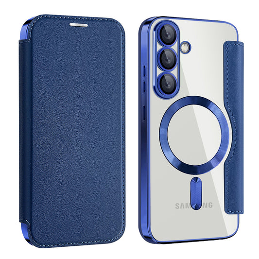 Husa MagSafe pentru Samsung Galaxy S25 S931, Techsuit, SmartMag Book, Albastra