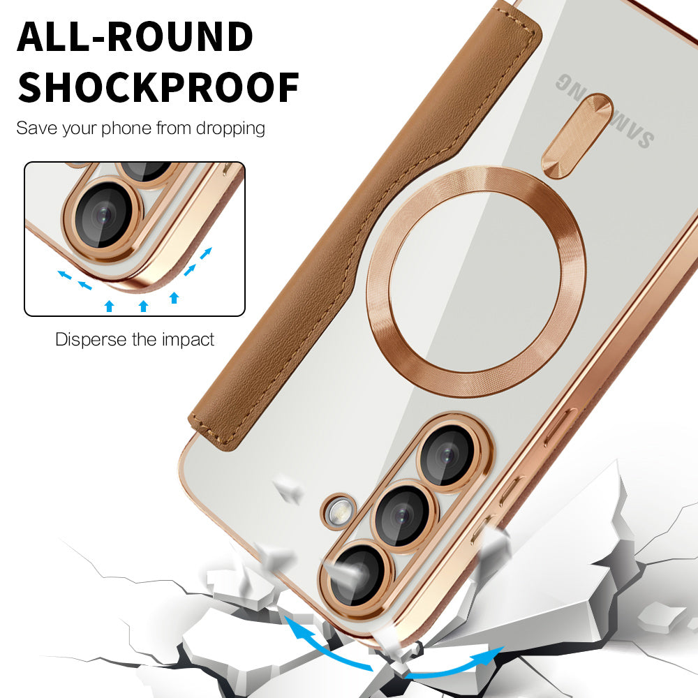Husa MagSafe pentru Samsung Galaxy S25 S931, Techsuit, SmartMag Book, Maro