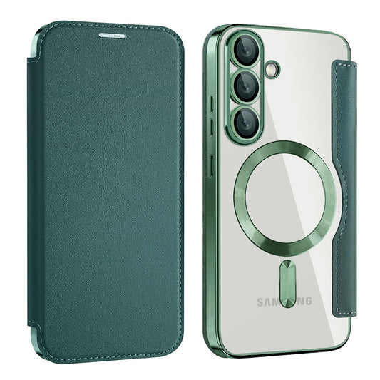 Husa MagSafe pentru Samsung Galaxy S25 S931, Techsuit, SmartMag Book, Verde