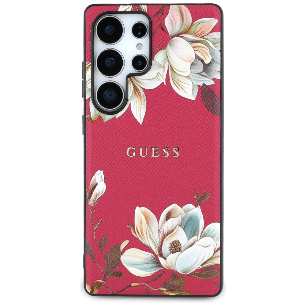 Husa MagSafe pentru Samsung Galaxy S25 Ultra S938, Guess, Grained Flowers, Fucsia