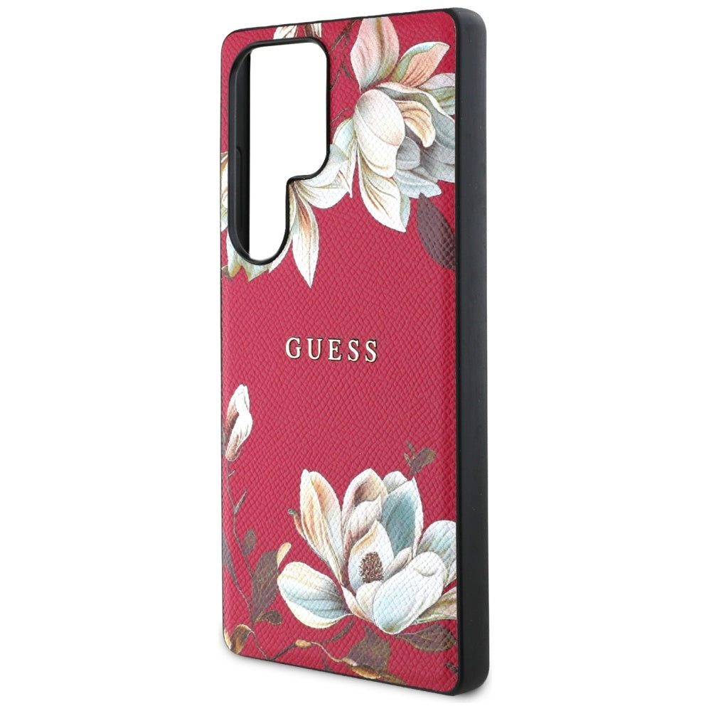 Husa MagSafe pentru Samsung Galaxy S25 Ultra S938, Guess, Grained Flowers, Fucsia