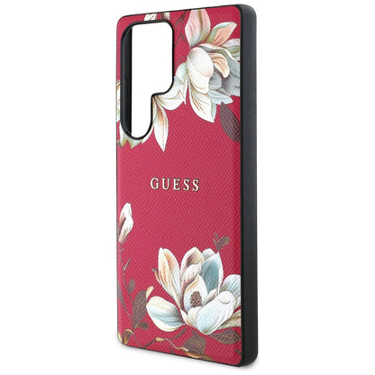 Husa MagSafe pentru Samsung Galaxy S25 Ultra S938, Guess, Grained Flowers, Fucsia