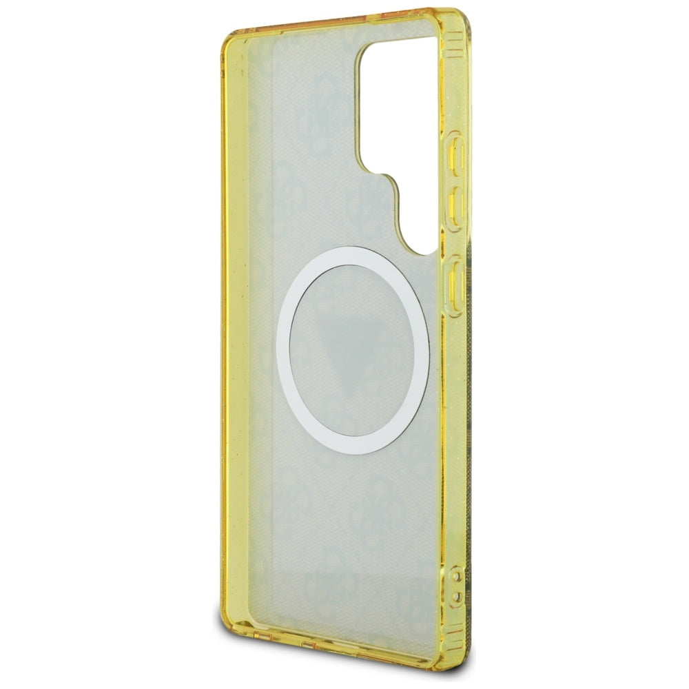 Husa MagSafe pentru Samsung Galaxy S25 Ultra S938, Guess, IML Glitter 4G Circle Triangle, Maro