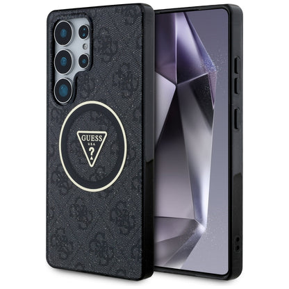 Husa MagSafe pentru Samsung Galaxy S25 Ultra S938, Guess, IML Glitter 4G Circle Triangle, Neagra