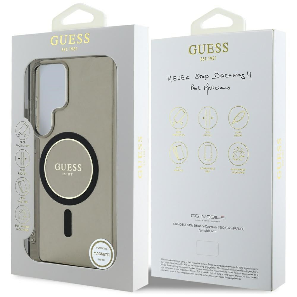 Husa MagSafe pentru Samsung Galaxy S25 Ultra S938, Guess, IML Glitter Circle, Neagra
