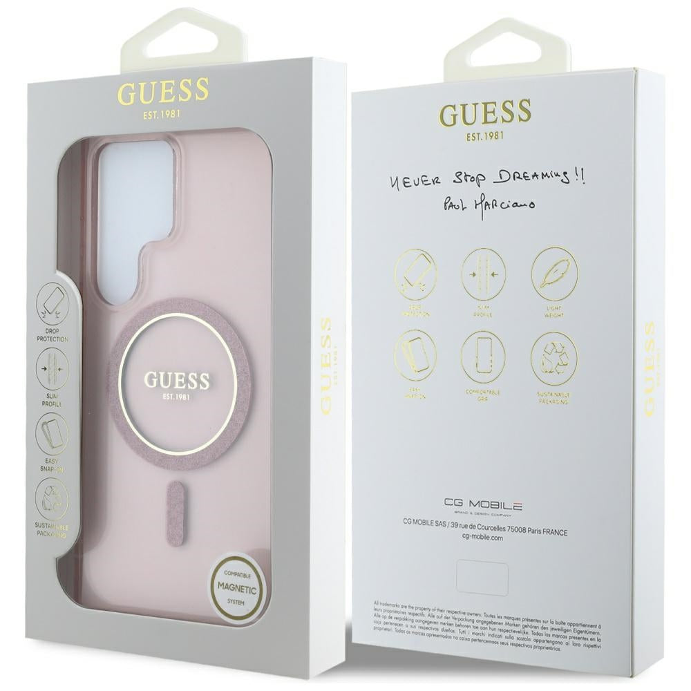 Husa MagSafe pentru Samsung Galaxy S25 Ultra S938, Guess, IML Glitter Circle, Roz