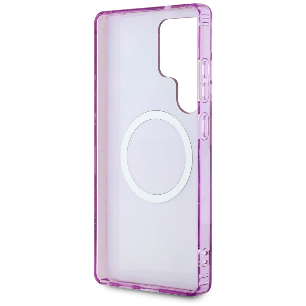 Husa MagSafe pentru Samsung Galaxy S25 Ultra S938, Guess, IML Metal Glitter Flowers Triangle, Mov