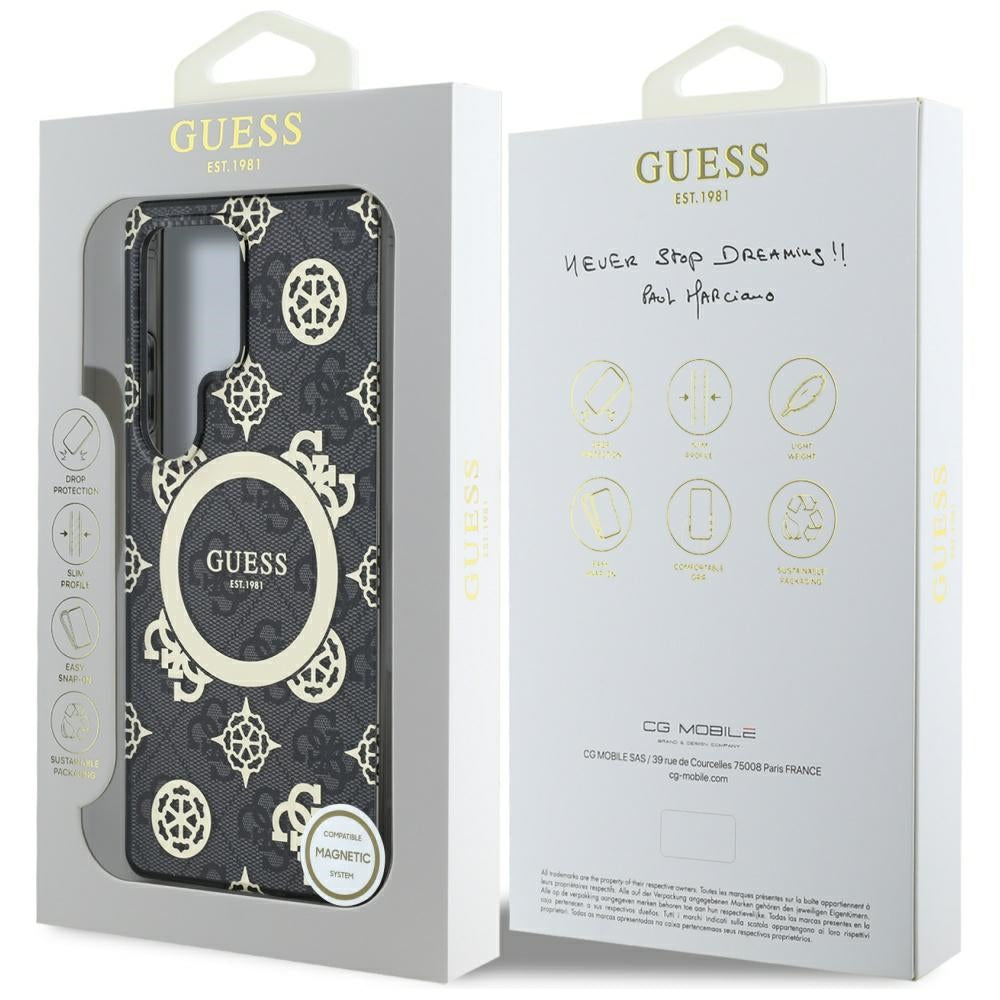 Husa MagSafe pentru Samsung Galaxy S25 Ultra S938, Guess, IML Peony On 4G Background , Neagra