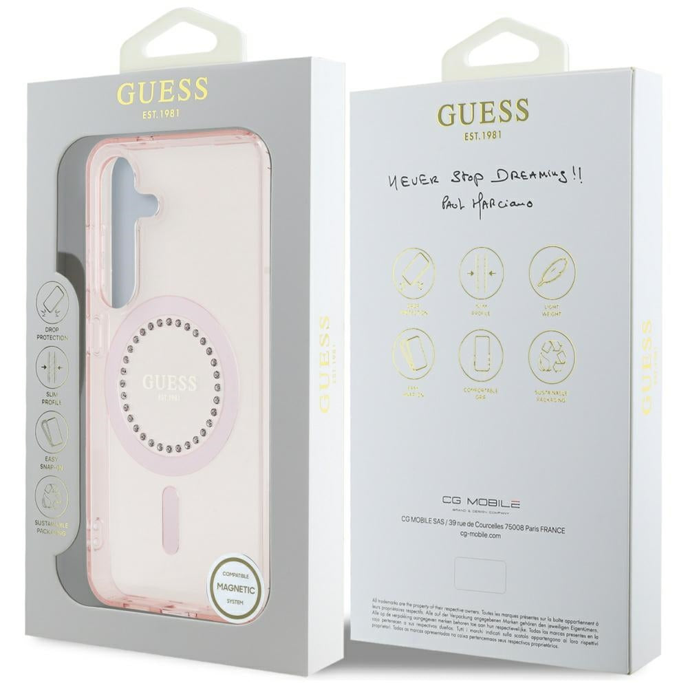 Husa MagSafe pentru Samsung Galaxy S25 S931, Guess, IML Rhinestone, Roz