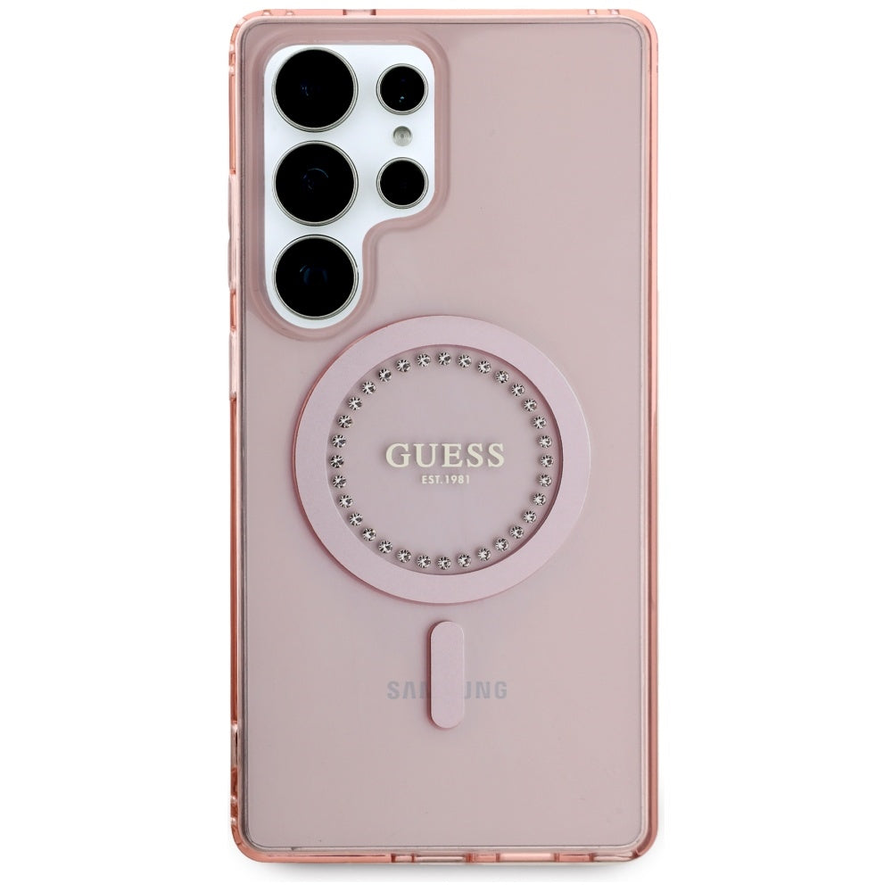 Husa MagSafe pentru Samsung Galaxy S25 Ultra S938, Guess, IML Rhinestone, Roz