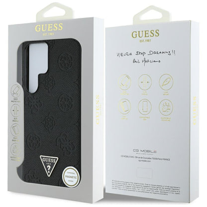 Husa MagSafe pentru Samsung Galaxy S25 Ultra S938, Guess, Peony Grained Hot Stamp Triangle , Neagra