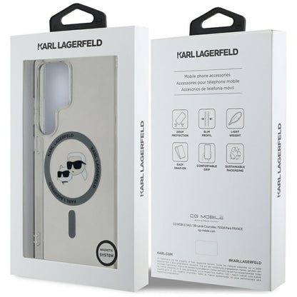 Husa MagSafe pentru Samsung Galaxy S25 Ultra S938, Karl Lagerfeld, IML Metal Karl & Choupette's Heads, Neagra