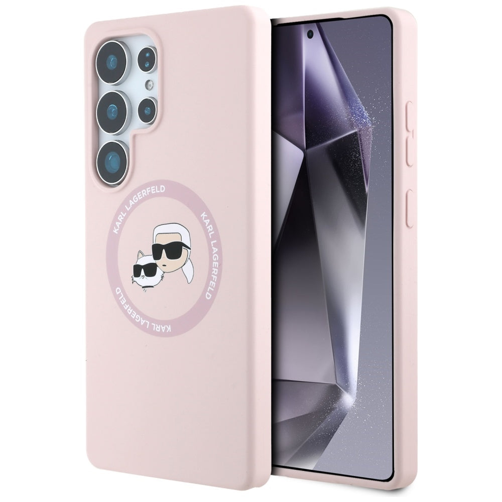 Husa MagSafe pentru Samsung Galaxy S25 Ultra S938, Karl Lagerfeld, Silicone Double Heads, Roz