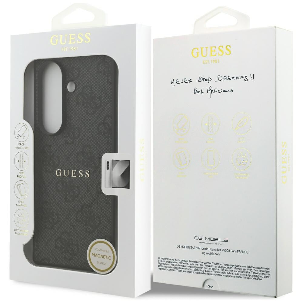 Husa MagSafe pentru Samsung Galaxy S26 FE S741, Guess, 4G Embossed Ring Classic Logo, Neagra