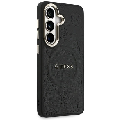 Husa MagSafe pentru Samsung Galaxy S26 Plus S947, GUESS, Saffiano Peony Embossed Ring, Neagra