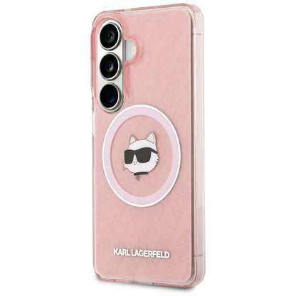 Husa MagSafe pentru Samsung Galaxy S26 Plus S947, Karl Lagerfeld, IML Choupette Head on KL Repeated Logo, Roz