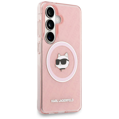 Husa MagSafe pentru Samsung Galaxy S26 Plus S947, Karl Lagerfeld, IML Choupette Head on KL Repeated Logo, Roz