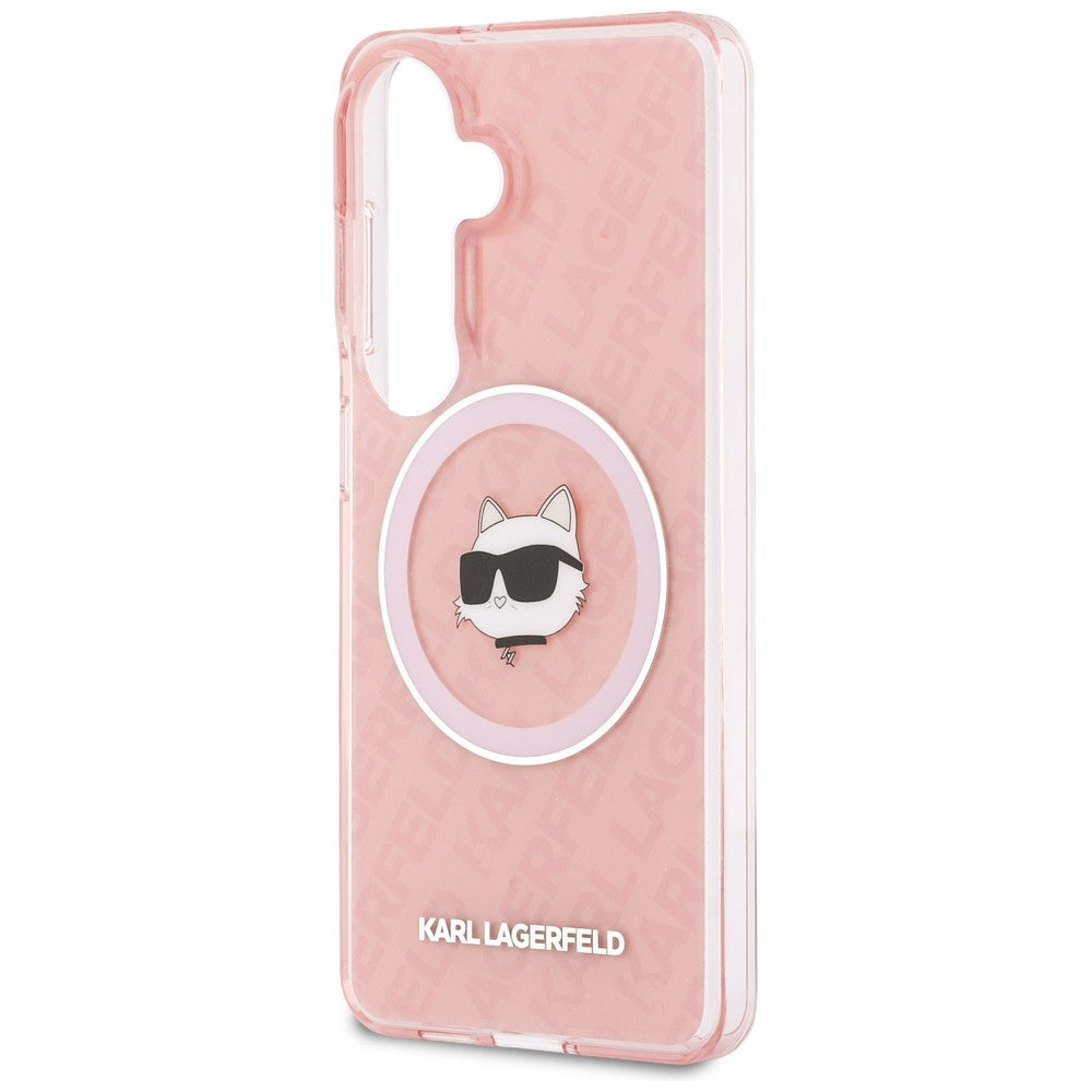 Husa MagSafe pentru Samsung Galaxy S26 Plus S947, Karl Lagerfeld, IML Choupette Head on KL Repeated Logo, Roz
