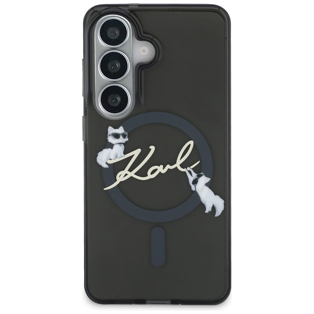 Husa MagSafe pentru Samsung Galaxy S26 Plus S947, Karl Lagerfeld, IML Choupette Karl Script Logo, Neagra