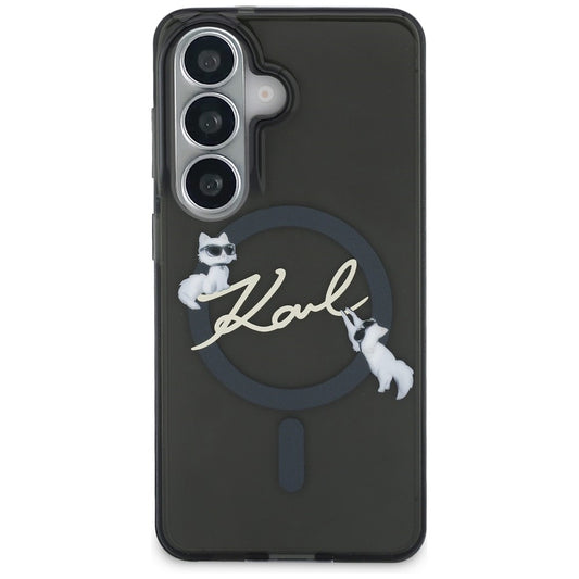Husa MagSafe pentru Samsung Galaxy S26 Plus S947, Karl Lagerfeld, IML Choupette Karl Script Logo, Neagra