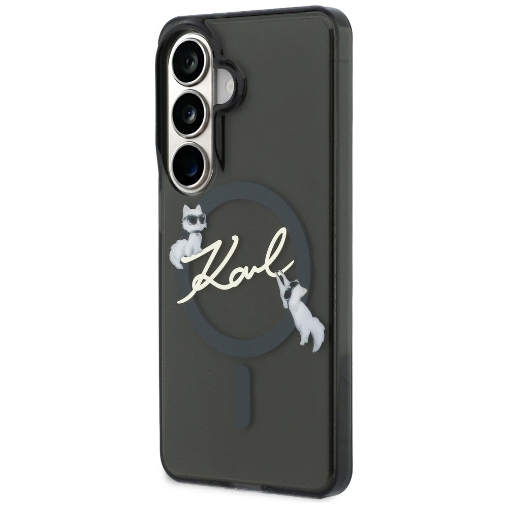Husa MagSafe pentru Samsung Galaxy S26 Plus S947, Karl Lagerfeld, IML Choupette Karl Script Logo, Neagra