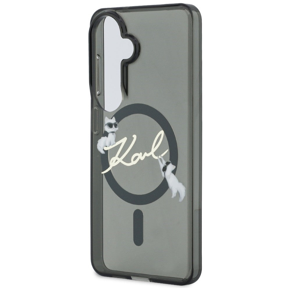 Husa MagSafe pentru Samsung Galaxy S26 Plus S947, Karl Lagerfeld, IML Choupette Karl Script Logo, Neagra