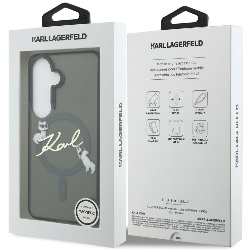 Husa MagSafe pentru Samsung Galaxy S26 Plus S947, Karl Lagerfeld, IML Choupette Karl Script Logo, Neagra