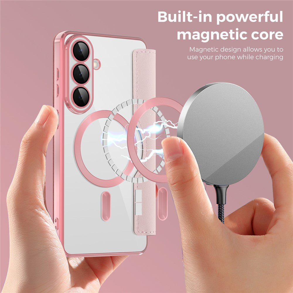 Husa MagSafe pentru Samsung Galaxy S26 Plus, Techsuit, SmartMag Book, Roz