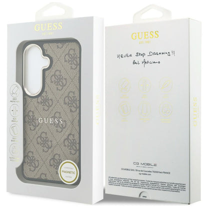 Husa MagSafe pentru Samsung Galaxy S26 S942, Guess, 4G Embossed Ring, Maro