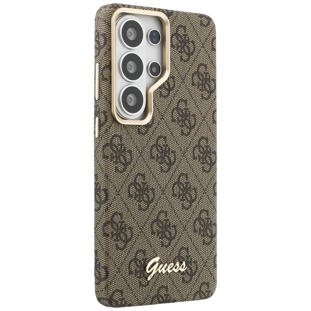Husa MagSafe pentru Samsung Galaxy S26 S942, Guess, 4G Script Logo, Maro