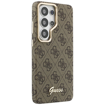Husa MagSafe pentru Samsung Galaxy S26 S942, Guess, 4G Script Logo, Maro