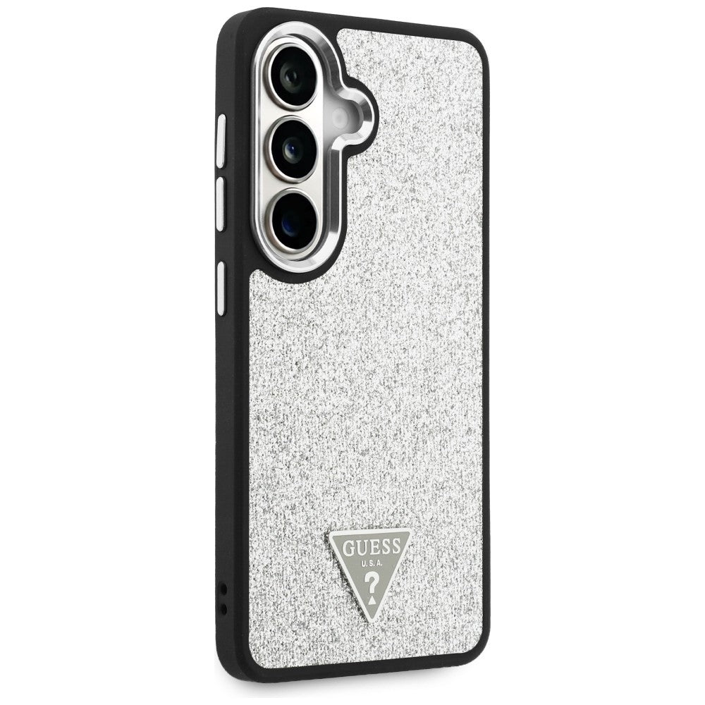 Husa MagSafe pentru Samsung Galaxy S26 S942, Guess, Fixed Glitter Triangle Logo, Argintie