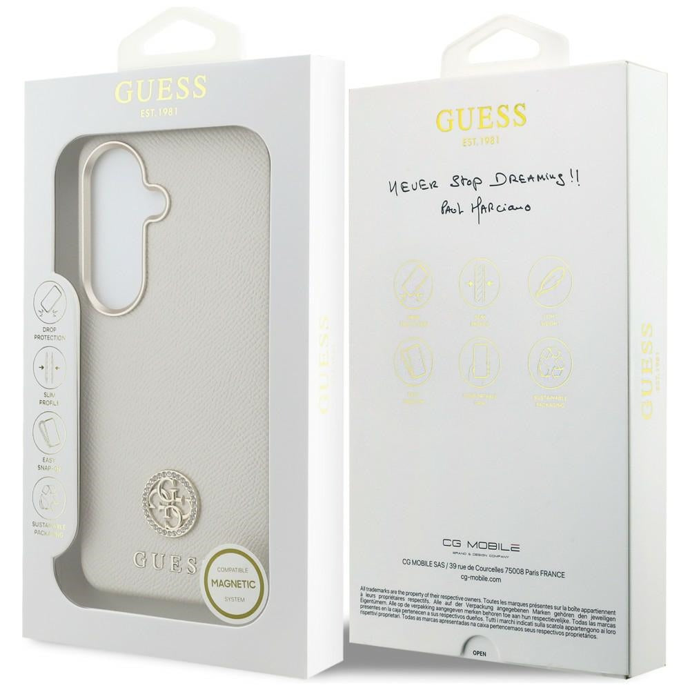 Husa MagSafe pentru Samsung Galaxy S26 S942, Guess, Rhinestone Round Logo, Bej