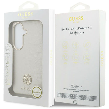 Husa MagSafe pentru Samsung Galaxy S26 S942, Guess, Rhinestone Round Logo, Bej