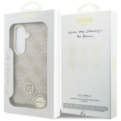 Husa MagSafe pentru Samsung Galaxy S26 S942, Guess, Rhinestone Round Logo, Roz