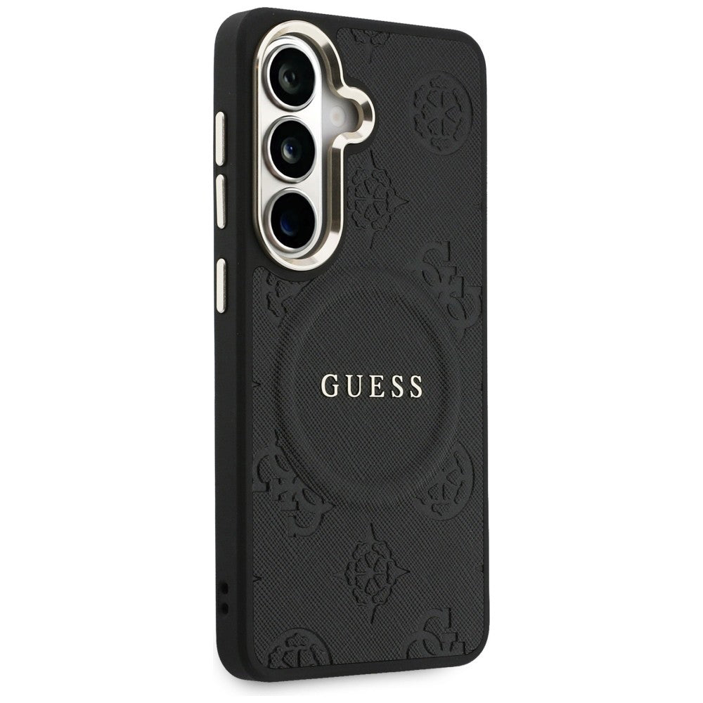 Husa MagSafe pentru Samsung Galaxy S26 S942, Guess, Saffiano Peony Embossed Ring, Neagra